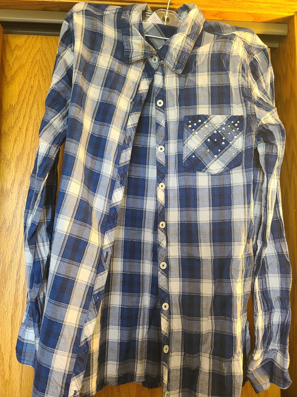 Justice Navy and White Plaid Button-Front Shirt
